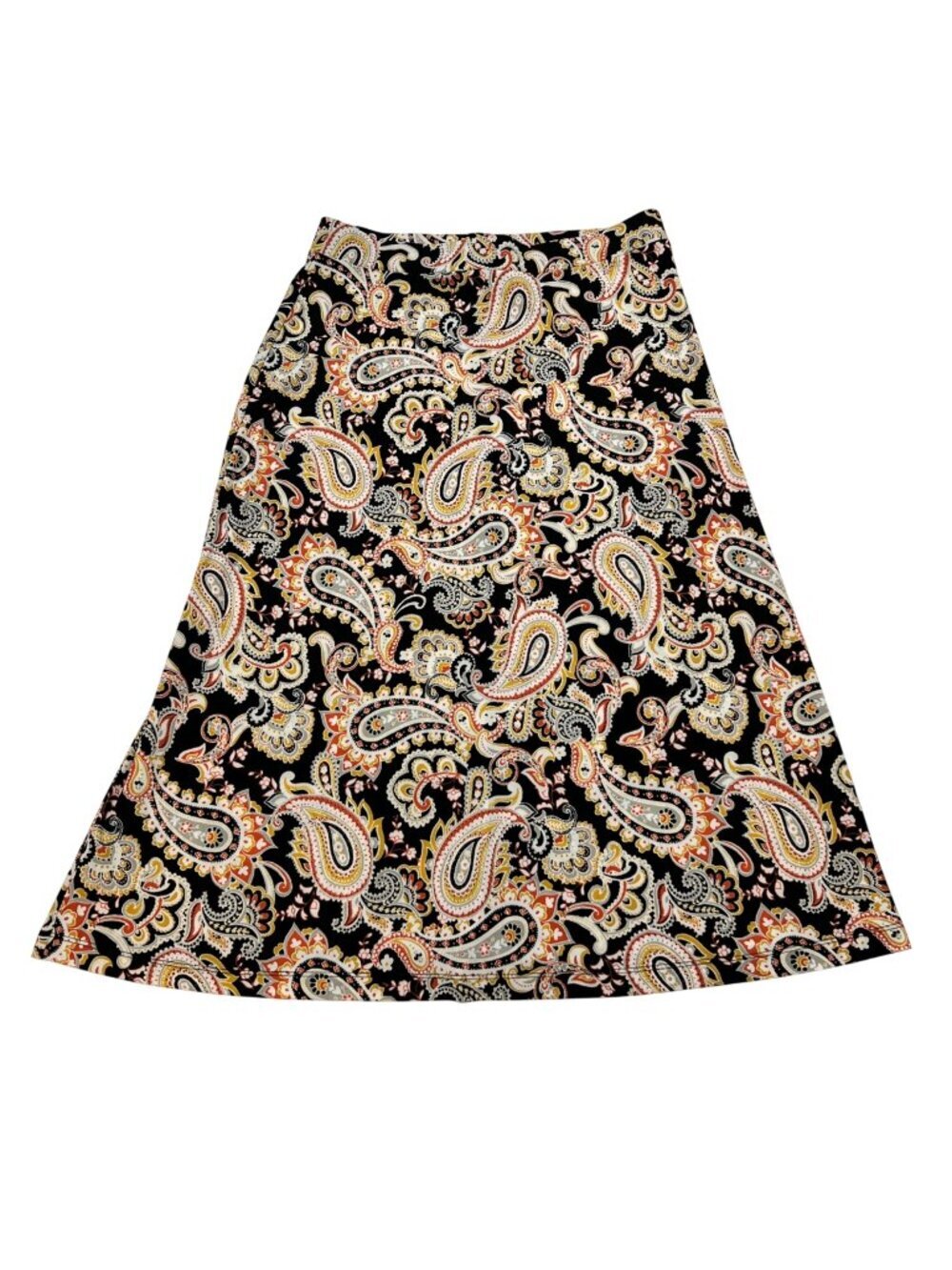 KASPER Womens Paisley Skirt A-Line Midi Pull On Black/Multi Size Small